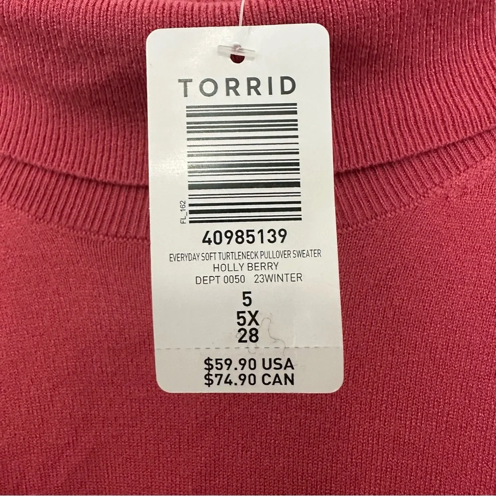 Torrid Everyday Soft Turtleneck Pullover Sweater in Holly Berry size 5X NWT - Picture 3 of 7